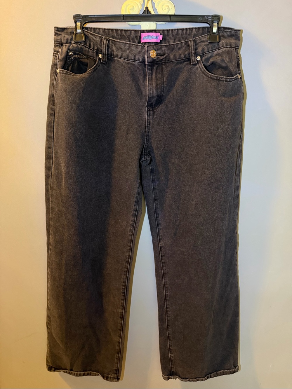 Edikted Women's Charcoal Wide-Leg Jeans With Bow Back Pockets